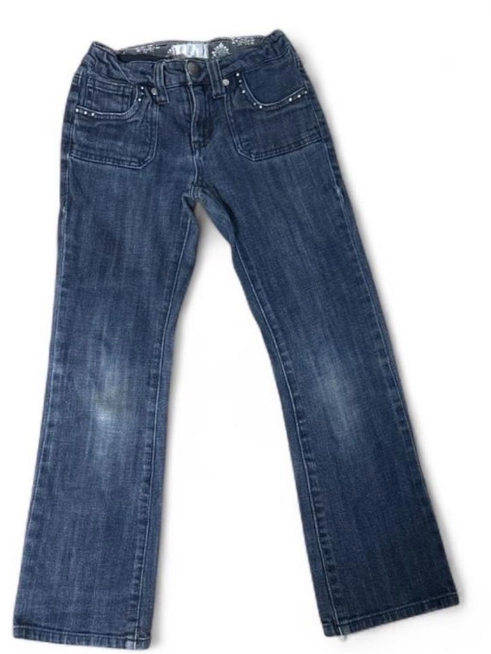 Girls Dark Wash Bootcut Jeans with Rhinestone Embroidered Pockets Size 7